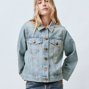 THE GREAT. Blue Jean Jacket Cropped Relaxed Fit